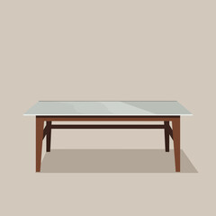 Elegant Rectangular Table with White Top and Wooden Legs.