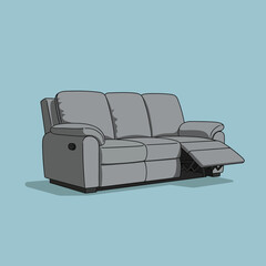 Gray Reclining Sofa with Extended Footrest Illustration.