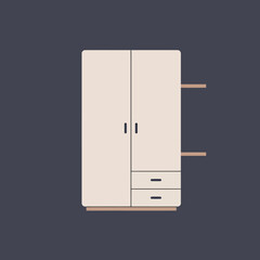 Illustration of a Modern Wardrobe with Drawers and Shelves.