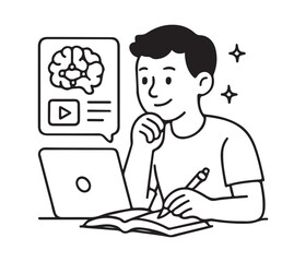 Focused student gleaning insights from online course, mastering new concepts and boosting brainpower in a digital learning environment perfect for study guides
