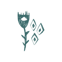 Scandi hand drawn flower with geometric diamond shapes in nordic folk minimal style for modern decor and pattern design