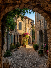 Fototapeta premium Charming Old Town Street in Provence – AI Generative