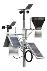 Meteorological weather station with instruments and solar panels on a transparent background