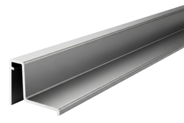 Extruded aluminum profile for construction on a transparent background
