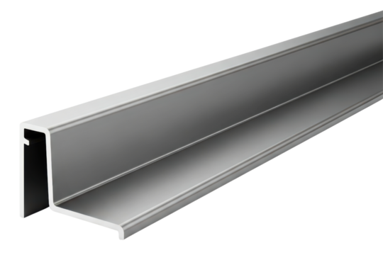 Extruded aluminum profile for construction on a transparent background