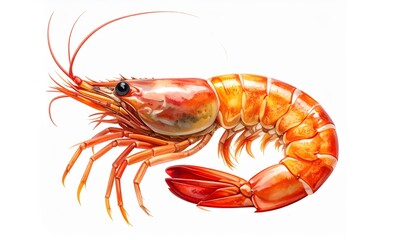Vibrant Shrimp Illustration Seafood Delicacy in Detailed Watercolor Style