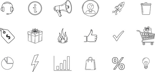 Collection of hand drawn doodle icons representing business growth success and marketing concepts