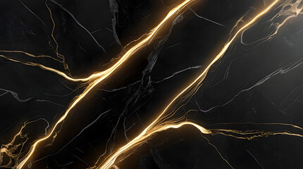 Cinematic Dark Marble Background with Glowing Digital Golden Veins