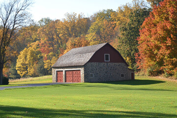 charming countryside barn framed by brilliant fall colors