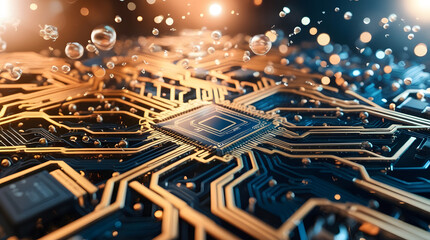 Cinematic Glowing Circuit Abstract Background in Gold and Blue