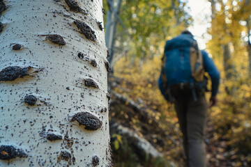 Aspen tree bark with its signature white surface and dark knots