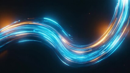 Abstract glowing blue and orange light streaks flowing across a dark background with sparkles - Powered by Adobe