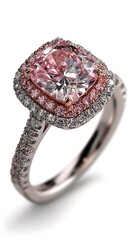 Elegant pink marquise diamond engagement ring isolated on white background
