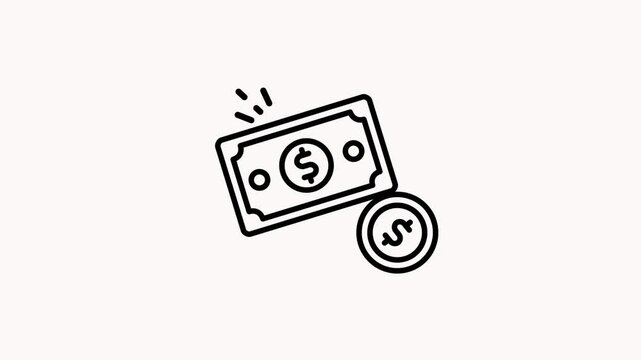 Animated money icon featuring a dollar bill and a golden coin, representing wealth, income, savings, and financial transactions. Perfect for fintech apps, banking platforms, digital wallets, and anima