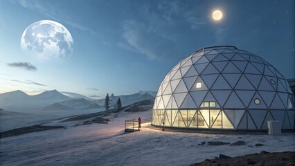 Obraz premium Futuristic Geodesic Dome on an Alien Planet at Night