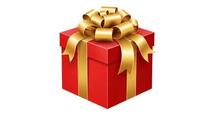 Red Gift Box with Gold Ribbon and Bow on transparent background