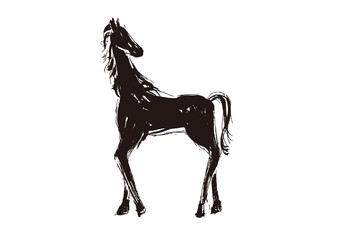 年賀状 デザイン用　馬の手書き和風筆イラスト　シルエット