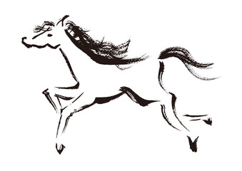 年賀状 デザイン用　走る馬の手書き和風筆イラスト