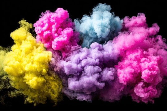 Abstract colorful smoke clouds on black