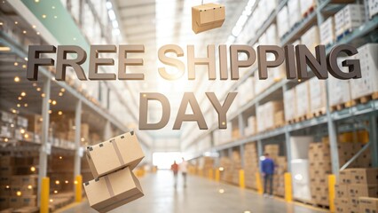 Shipping Day Announcement with Parcels in a Warehouse Scene