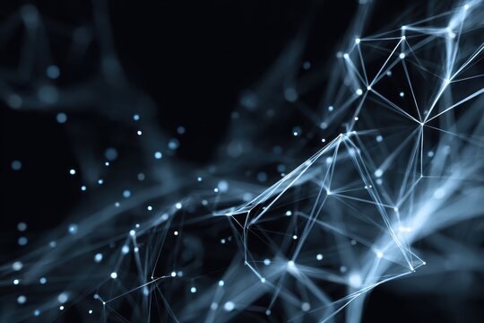 Exploring the depth of abstract technology with geometric polygonal mesh lines in a futuristic digital landscape at night