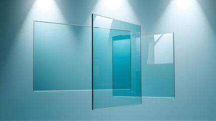 Transparent Overlapping Glass Panels in Soft Blue Light – Abstract 16:9 Background