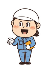 Obraz premium 工場や現場で働く女性作業員が説明しているイラスト｜不安全行動・不安全状態・労働災害