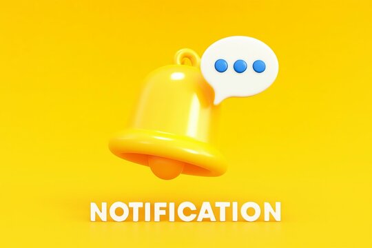 Bright yellow notification bell icon with speech bubble on a vibrant yellow background