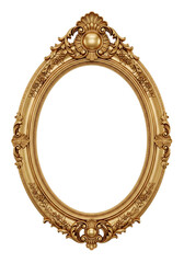 A beautifully detailed golden oval frame with ornate carvings, providing an elegant and classic aesthetic. 