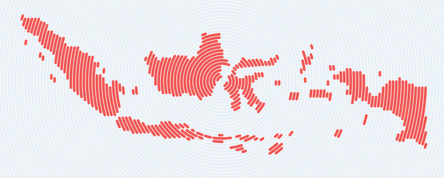 Indonesia shape rings. Country map formed by stacked circles. Indonesia boundary shape design. Elegant vector illustration.