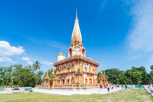 Magnificent Phra Mahathat Chedi Pagoda at Wat Chalong, the Largest Buddhist Temple in Phuket, Thailand