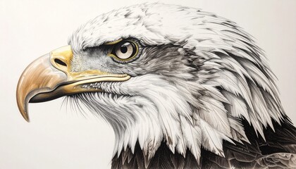 Fototapeta premium Majestic Bald Eagle head in profile, a highly detailed and realistic artistic illustration.