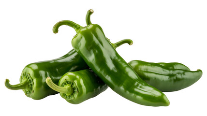 Group of green chili peppers isolated on transparent background