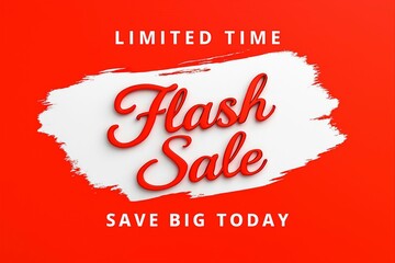 Vibrant red background with a white brush stroke announcing a limited time flash sale with the text save big today