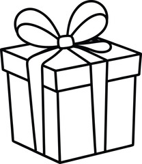 Simple black line art gift box with bow present package