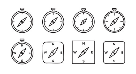 Set of compass icons with different shapes showing navigation directions