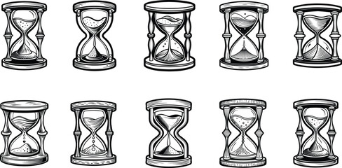 Collection of Diverse Hand Drawn Hourglasses and Sands of Time Designs