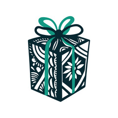 Intricate Gift Box Illustration with Bow A solid orange gift box with a tied bow sits centered on the page