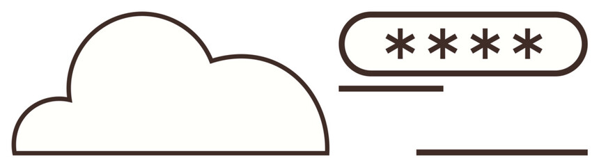 Cloud outline next to a password input field with asterisks, representing data privacy, cybersecurity, and cloud storage. Ideal for security, technology, cloud computing, authentication, privacy