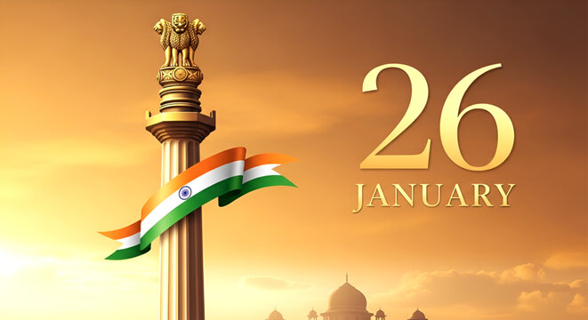 New Emblem of India 2022. 3D look and creative poster design for 26 January, India's republic day.