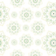 Seamless vector pattern with a green mandala with many details.