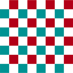 Simple seamless checkerboard pattern in red and teal squares, modern geometric design for backgrounds, textiles, or wrapping paper.