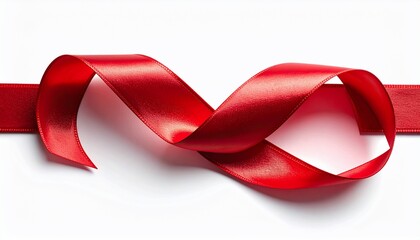 Elegant red ribbon artfully arranged against a pristine white backdrop for visual appeal