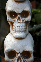 Halloween holiday paraphernalia and decorations for outdoor and backyard celebrations.