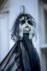 Halloween holiday paraphernalia and decorations for outdoor and backyard celebrations.