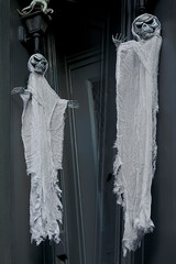 Halloween holiday paraphernalia and decorations for outdoor and backyard celebrations.