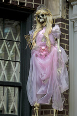 Halloween holiday paraphernalia and decorations for outdoor and backyard celebrations.