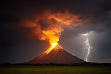 Volcanic eruption, dramatic lightning storm