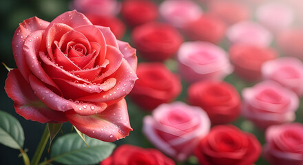 pink roses on a green background