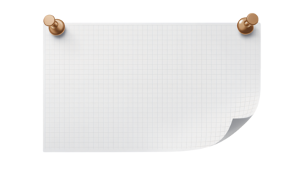 Blank grid paper pinned with gold thumbtacks, ready for notes